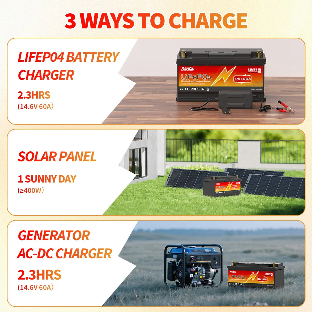 12V 24V 100Ah 140Ah 168Ah 200Ah 300Ah LiFePO4 Deep Cycle Battery Built-in BMS Perfect for RV/Camper Trolling Motor Marine