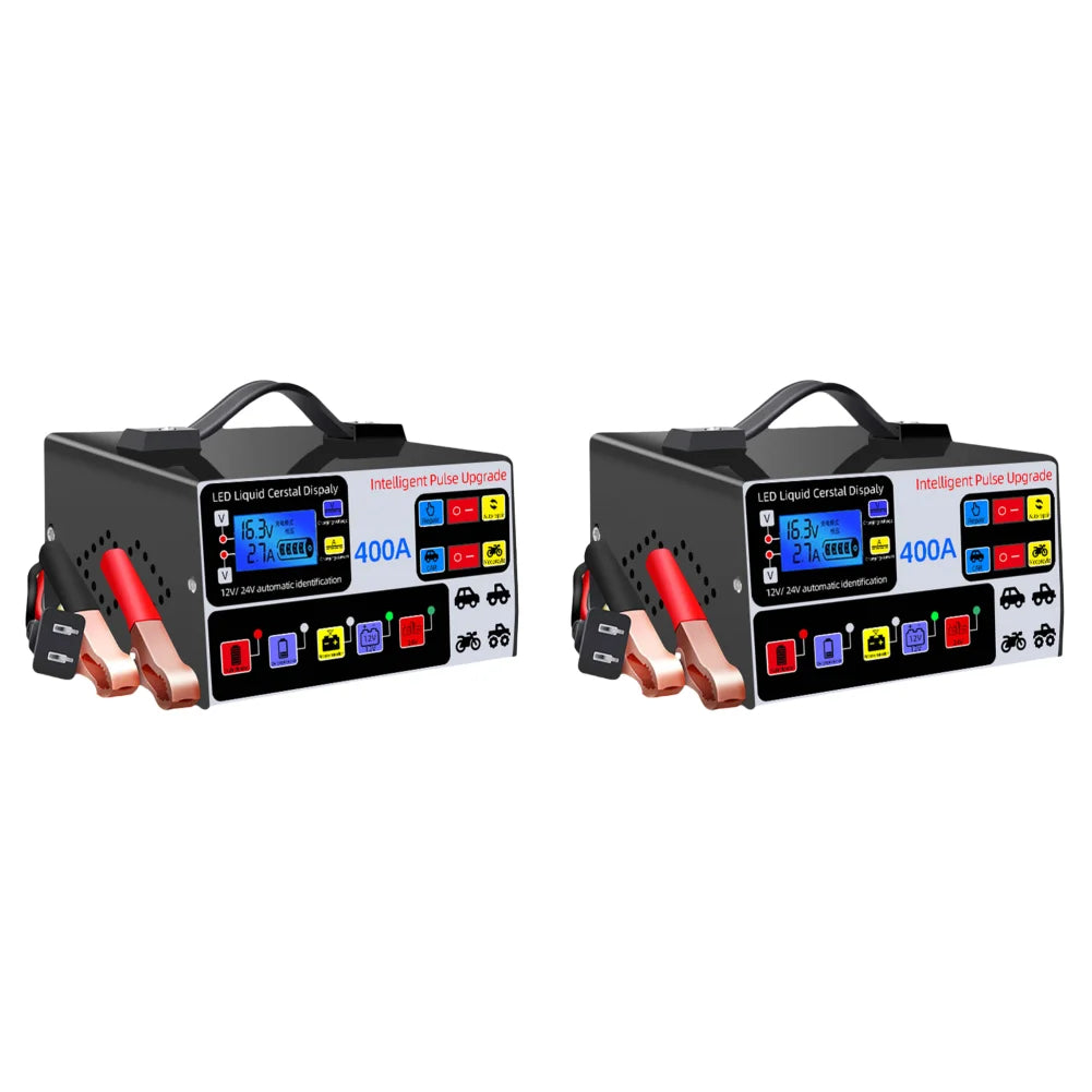 400A 220W Heavy Duty Smart Car Battery Charger 12V/24V LCD Display Self-Stop Battery Charger Five-Stage Full Automatic EU/US