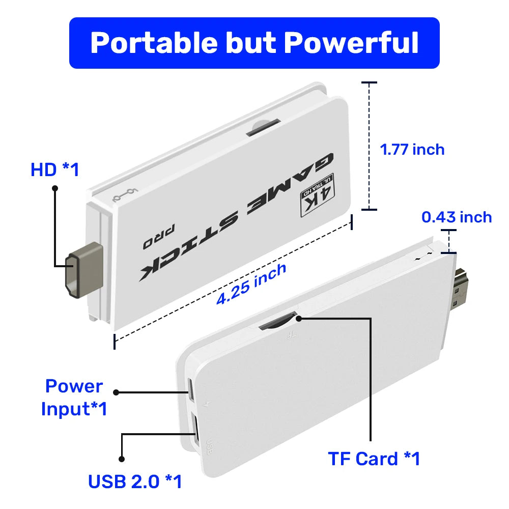 JMachen M15 Game Stick 64G Video Game Console 4K UHD Output with 30000+ Retro Games for PS1/MAME/SNES with Wireless Controllers