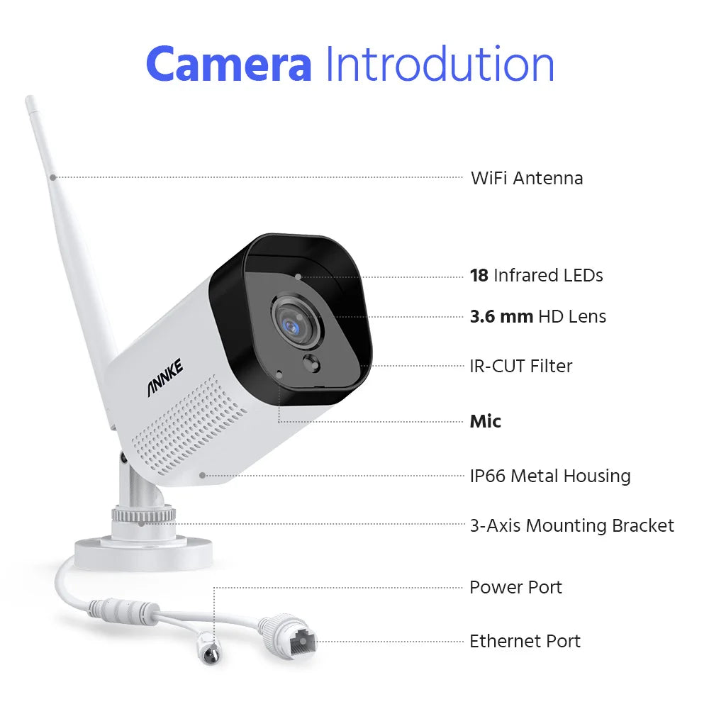 ANNKE 5MP WiFi CCTV System 10CH NVR Security Camera System Two Way Audio Outdoor Wireless IP Cameras Video Surveillance Kit