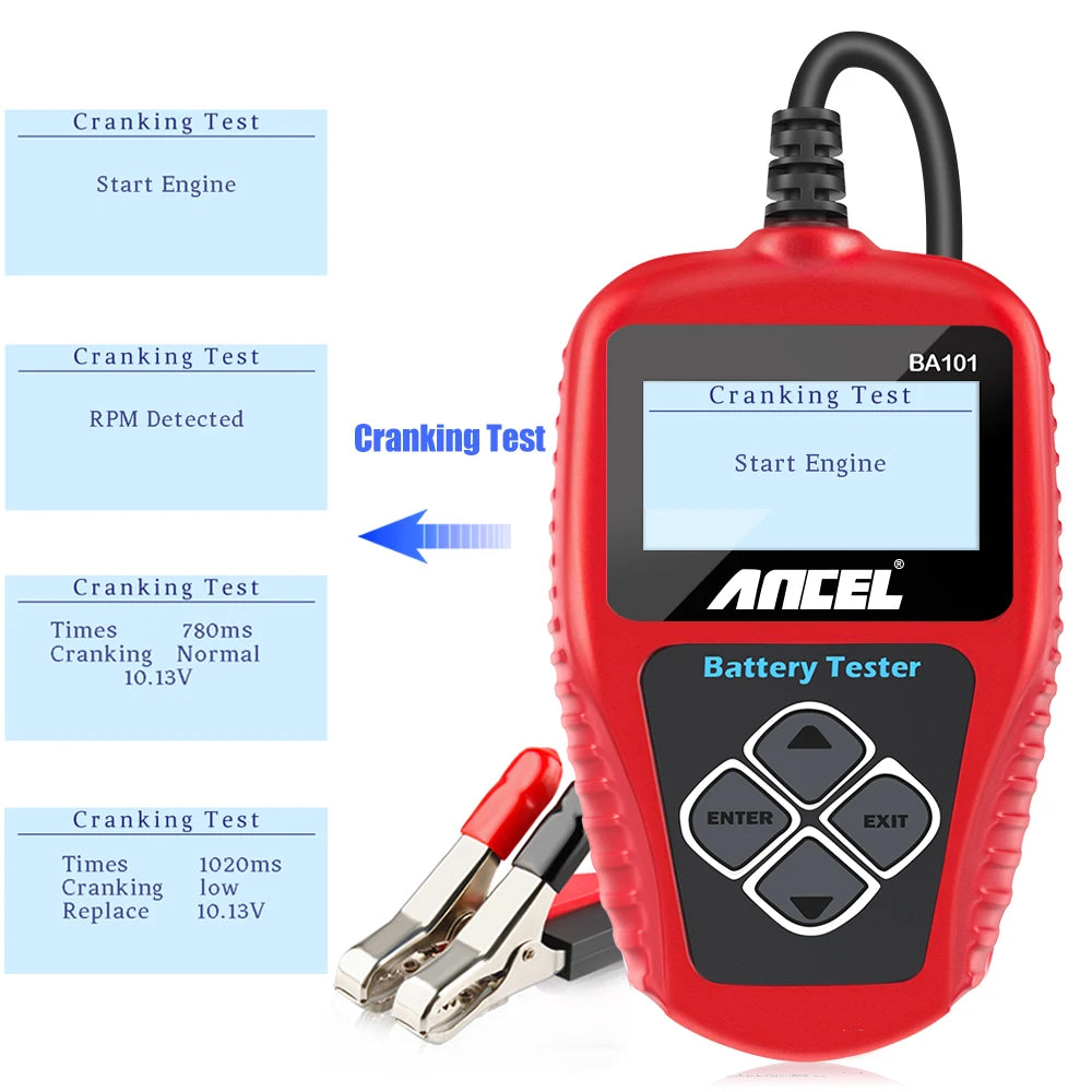 12V Car Battery Tester Analyzer Automotive Battery Load Tester 100-2000CCA Charging Circuit load Diagnostic Tools ANCEL BA101