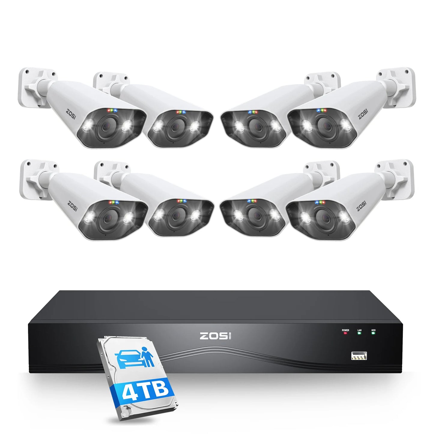 ZOSI 32CH 4K PoE Security Camera System 4TB Face/Person/Vehicle Detect 16 Port 32CH CCTV NVR Dual-Disk 8MP Surveillance IP Cams