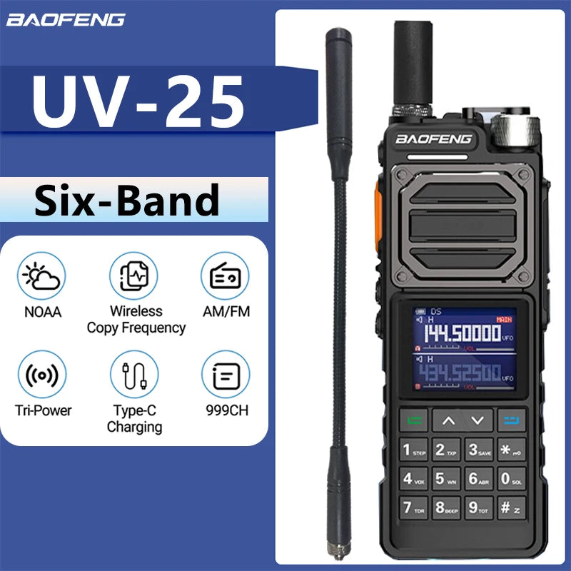 Baofeng UV-25 Air Band Walkie Talkie Wireless Copy Frequency NOAA Type-C Charger AM Long Range UHF VHF 999CH Ham Two Way Radio