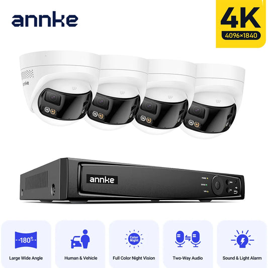 ANNKE 8MP 4K Security Camera Dual Lens 8CH NVR Ultra HD POE Ai Human Detection CCTV Video Surveillance Kit 180 Degrees Panoramic