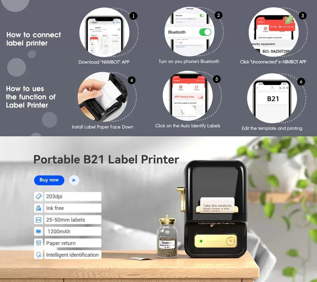 Niimbot B21 Mini Portable Thermal Printer Self-adhesive Label Printer Portable Inkless
