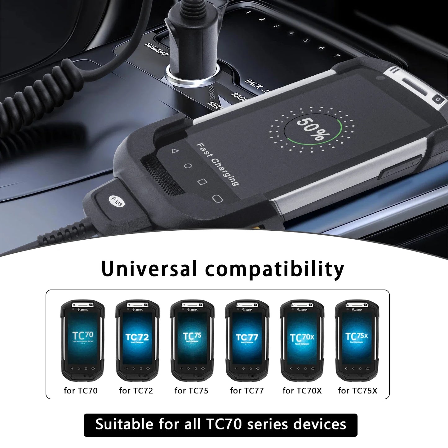 Vehicle Charger Cable for zebra TC70 TC72 TC75 TC77 TC70X TC75X