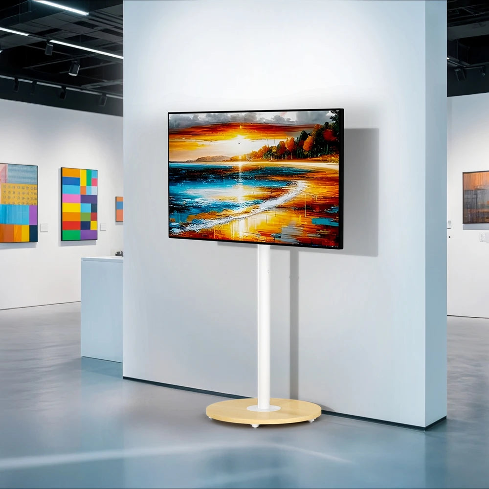 Heavy Duty Mobile TV Floor Stand for 40-75 Inches White Height Adjustable TV Mount Cart Stand with Hidden Wheels