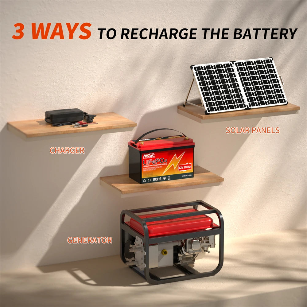 12V 24V 100Ah 140Ah 168Ah 200Ah 300Ah LiFePO4 Deep Cycle Battery Built-in BMS Perfect for RV/Camper Trolling Motor Marine