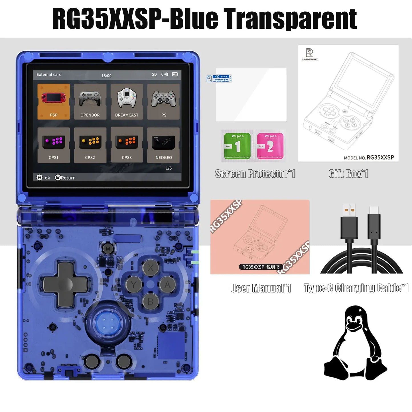 ANBERNIC RG35XXSP 3.5'' IPS Screen Flip Handheld Console Linux 64G System HDMI-compatible TV Output 64G Portable Gaming Console