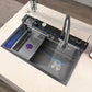 Stainless Steel Waterfall Kitchen Sink Large Single Slot With Digital Display Faucet Apartment Multifunctional Wash Basin