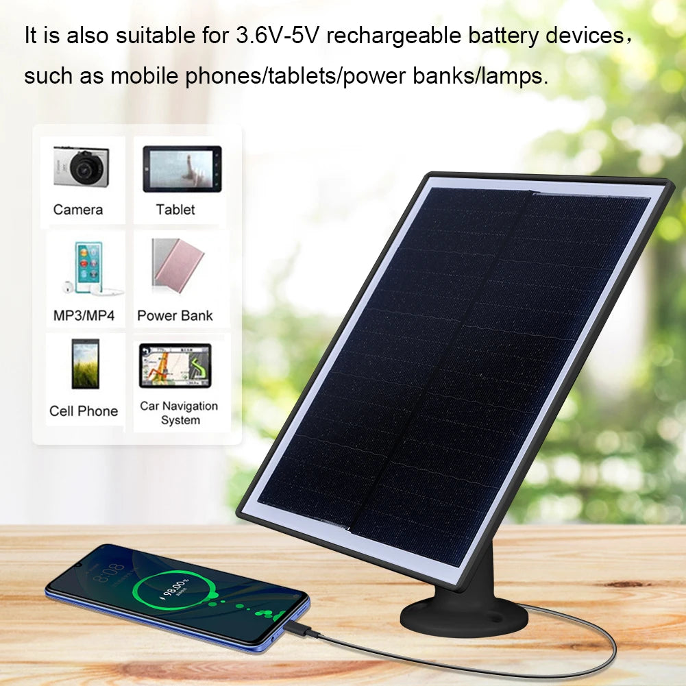 20W 5V High Efficiency Shingled Solar Panel Charger for Security Cameras IP65 Waterproof Adjustable Mount USB Ports