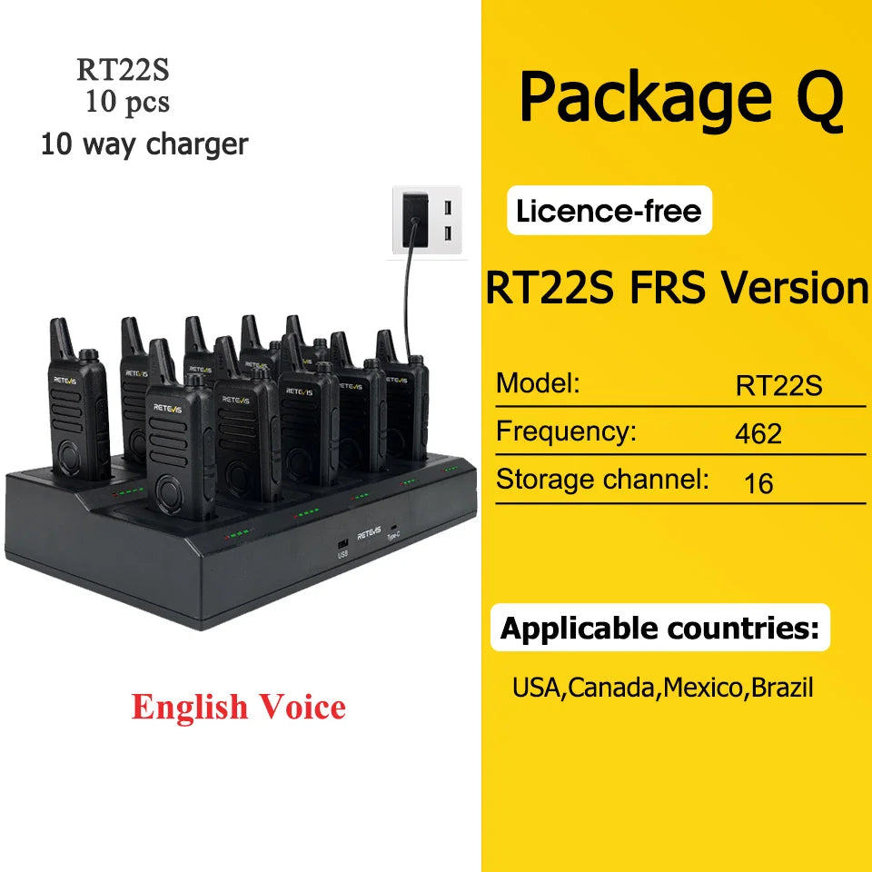 10 Pcs Wholesale Mini Walkie Talkie Retevis Rechargeable Walkie-talkies Two-way Radio RT622 PMR446 Radio Hotel Restaurant Retail