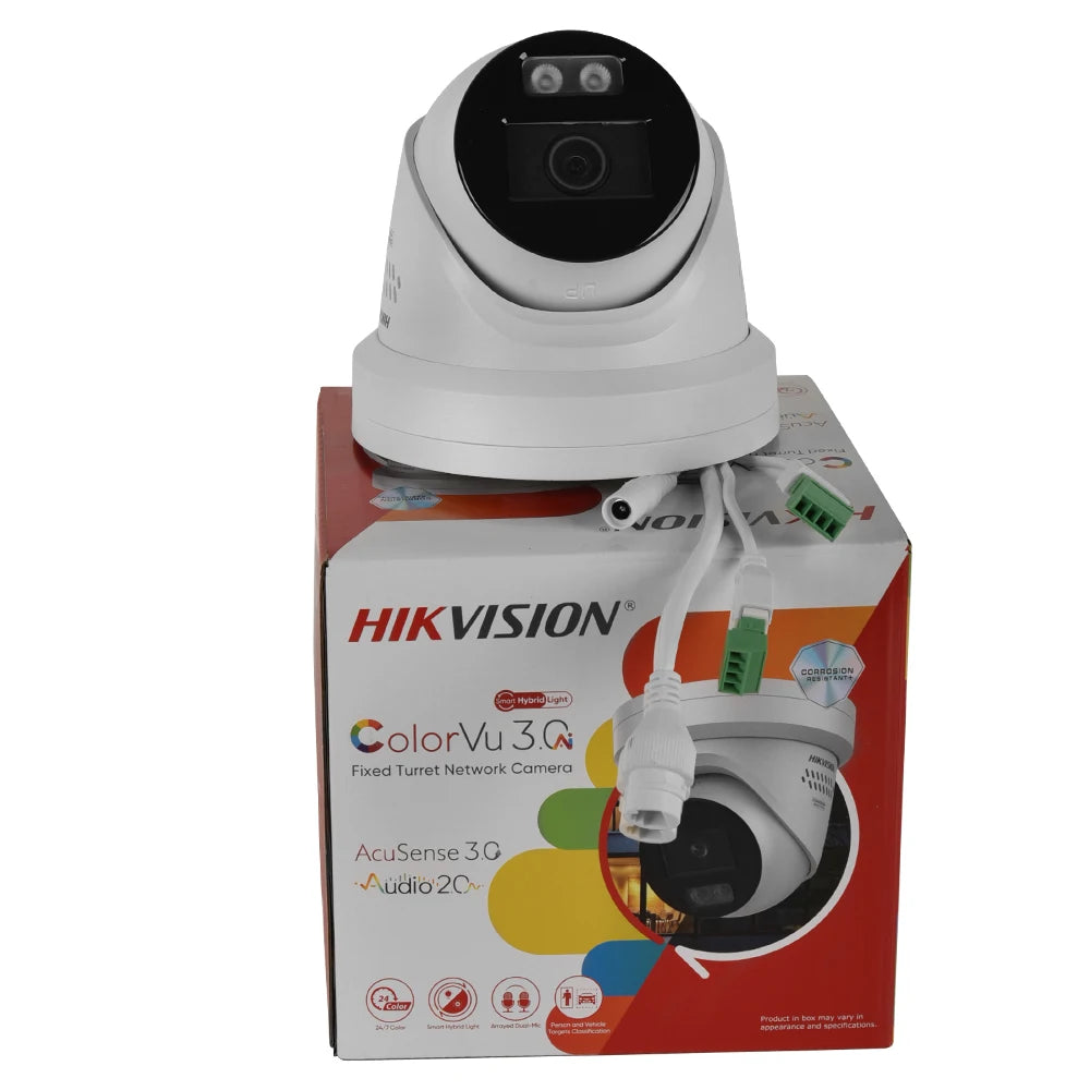 Hikvision 8MP IP Camera DS-2CD2387G3-LIS2UY/SRB Smart Hybrid Light ColorVu 2-Way Audio Turret Camera Red Blue Light Audio Alarm