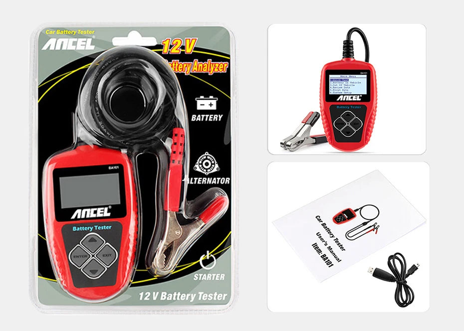 12V Car Battery Tester Analyzer Automotive Battery Load Tester 100-2000CCA Charging Circuit load Diagnostic Tools ANCEL BA101