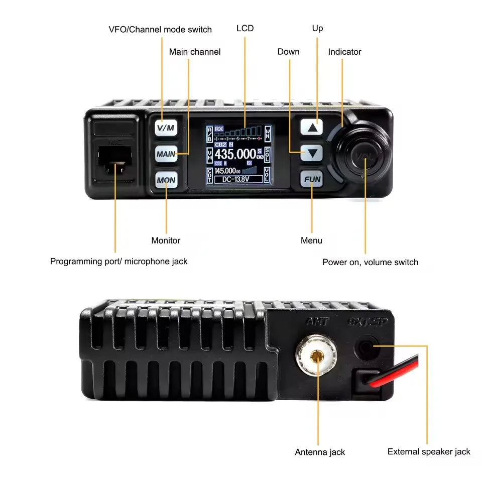 New AnyTone AT-779UV 20W Mini Car Walkie Talkie 500 Channels VOX VHF UHF Dual Band Amateur Radio
