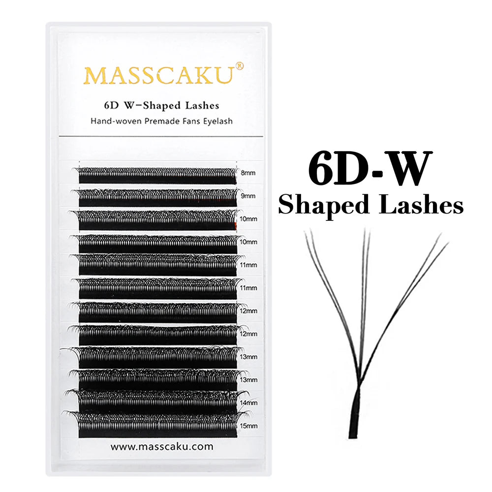 MASSCAKU 3D 4D 5D 6D 7D 8D 10D W Shaped Eyelash Natural Soft Lightweight Individual W Style Premade Fans Eyelashes Extensions