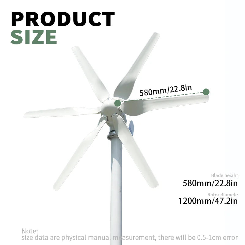 3000W Windmill 12V 24V 48V 6 Blades Wind Turbine Generator With MPPT Controller Low Start Wind Speed Free Energy Home Appliance