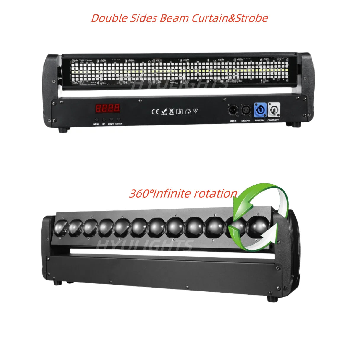 2PCS 200W 2 Sides Beam Curtain&Strobe 360°Infinite rotation LED Moving head DJ Bar Stage Effect Light