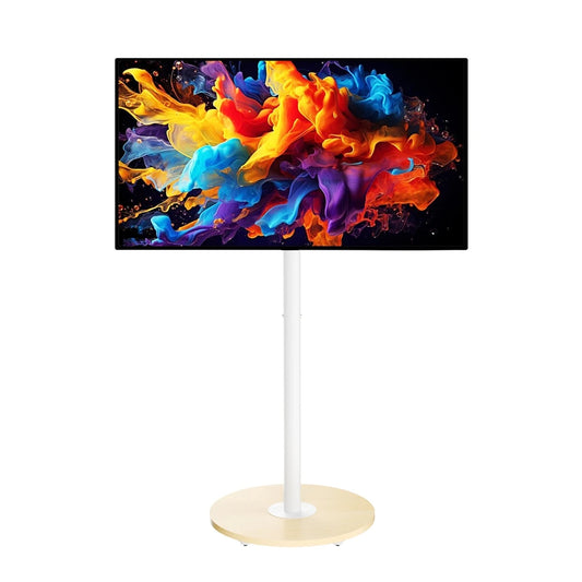 Heavy Duty Mobile TV Floor Stand for 40-75 Inches White Height Adjustable TV Mount Cart Stand with Hidden Wheels