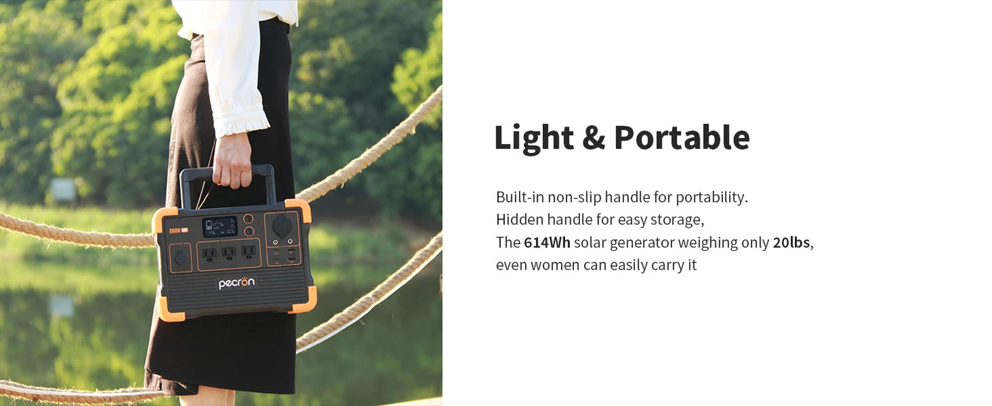 pecron E600LFP Portable Power Station 614Wh Solar Generator with 3X1200W AC Outlets LiFePO4 Battery Backup for Outdoor Camping
