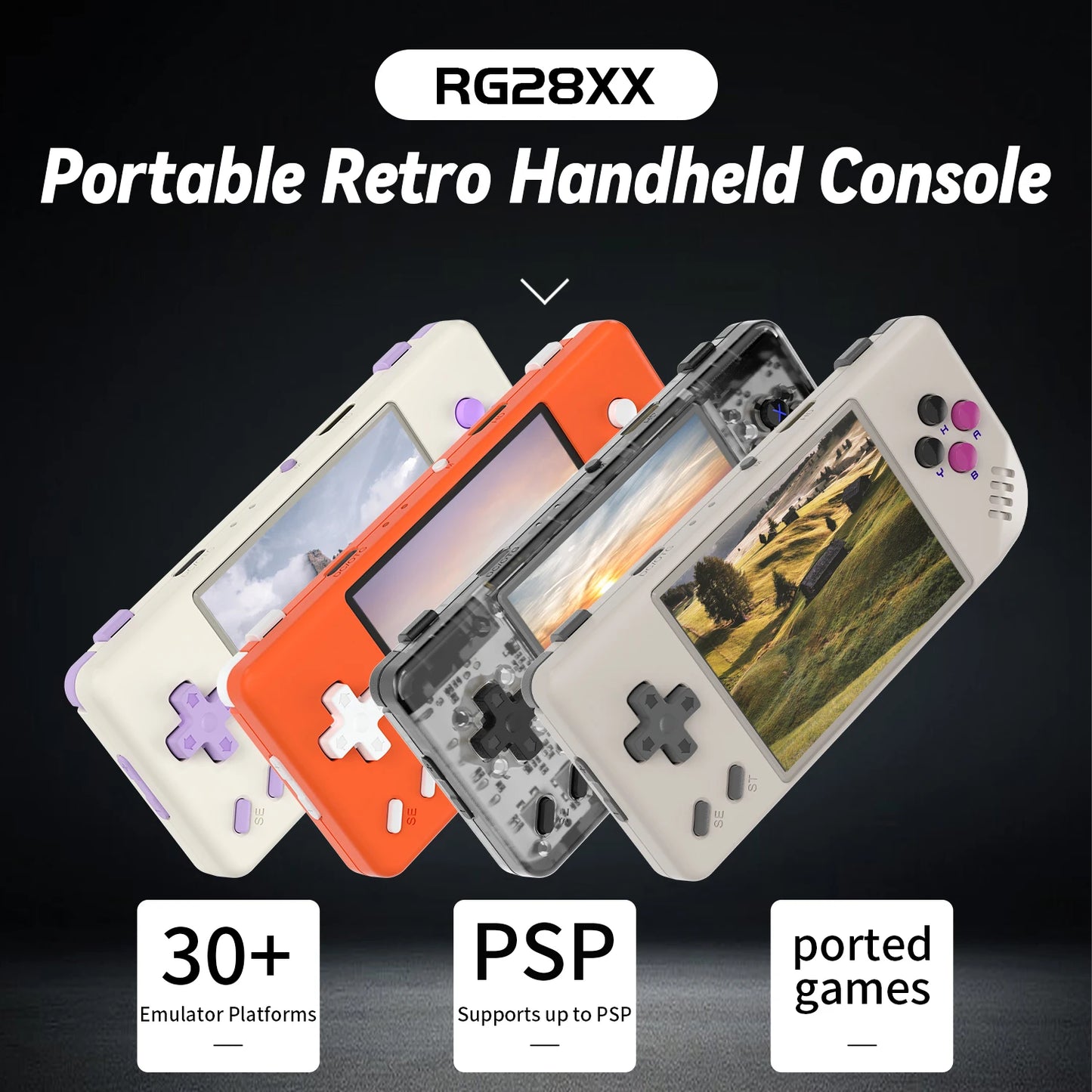 ANBERNIC RG28XX Mini Handheld Game Console 2.83" 640*480 IPS Screen Linux System Supports E-book TV-HDMI-Output 64GB 5000+ Games