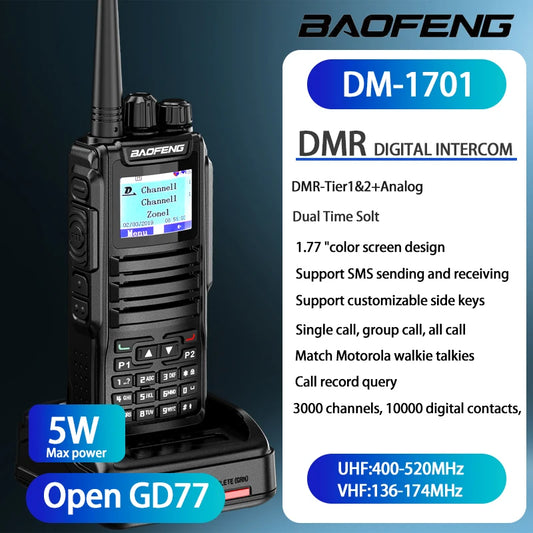 Baofeng 1701 Upgrade DM-1702 Openg GD77 GPS Dual Mode Analog And Digital Walkie Talkie Tier 1+2 Dual Time Slot VHF 136-174 UHF 4