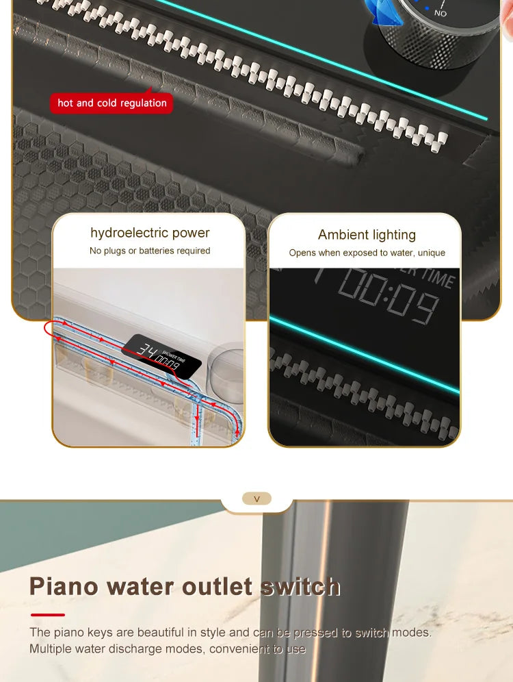 Stainless Steel Waterfall Kitchen Sink Large Single Slot With Digital Display Faucet Apartment Multifunctional Wash Basin