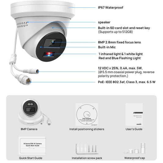 Hikvision Compatible 5MP/8MP Hybrid Light IP Camera Human Vehicle Detection 2-way Audio Home Outdoor Security Video Surveillance