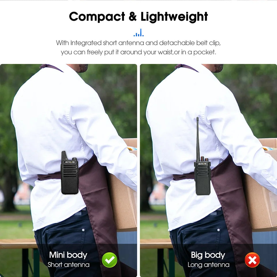 10 Pcs Wholesale Mini Walkie Talkie Retevis Rechargeable Walkie-talkies Two-way Radio RT622 PMR446 Radio Hotel Restaurant Retail