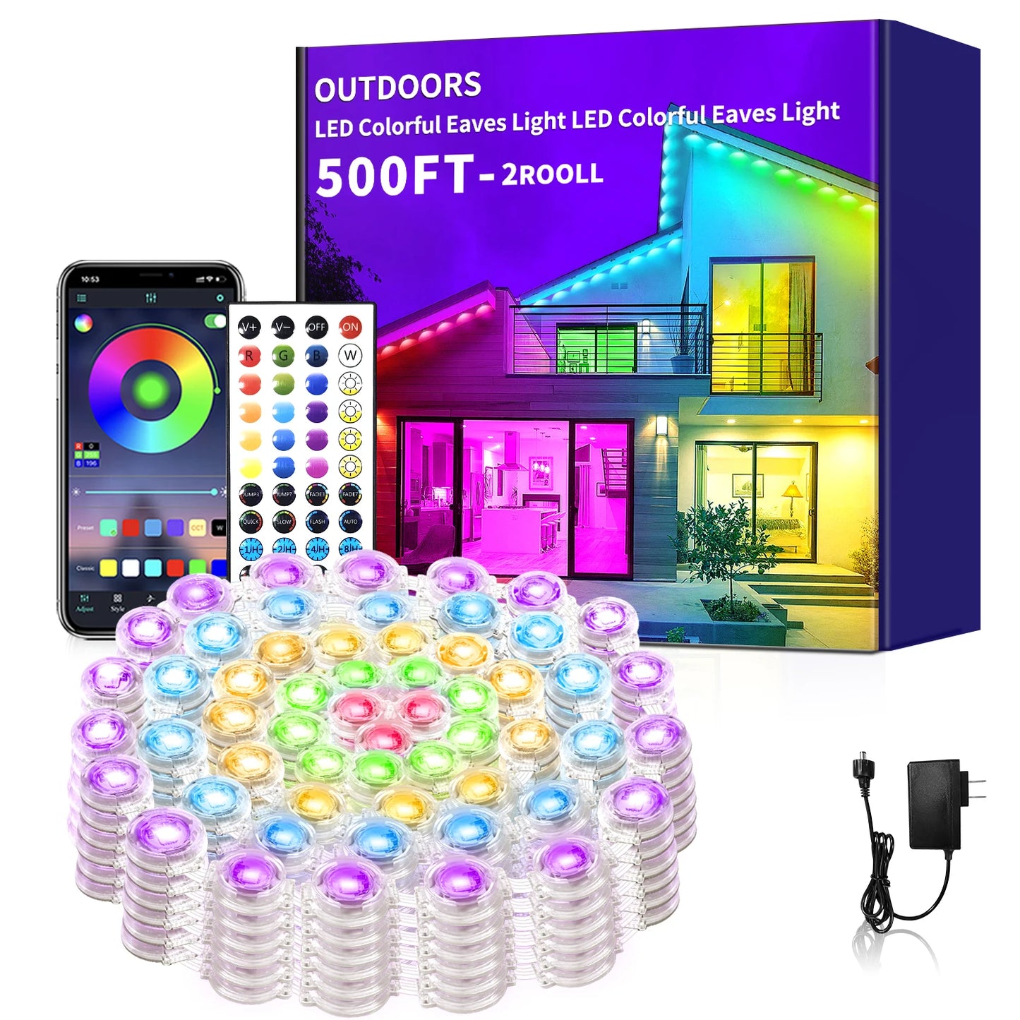 300ft Permanent Outdoor Light,RGB Eaves Lights with App Control Remote,DIY IP67 Waterproof Under Eave Lighting,Outside led Light