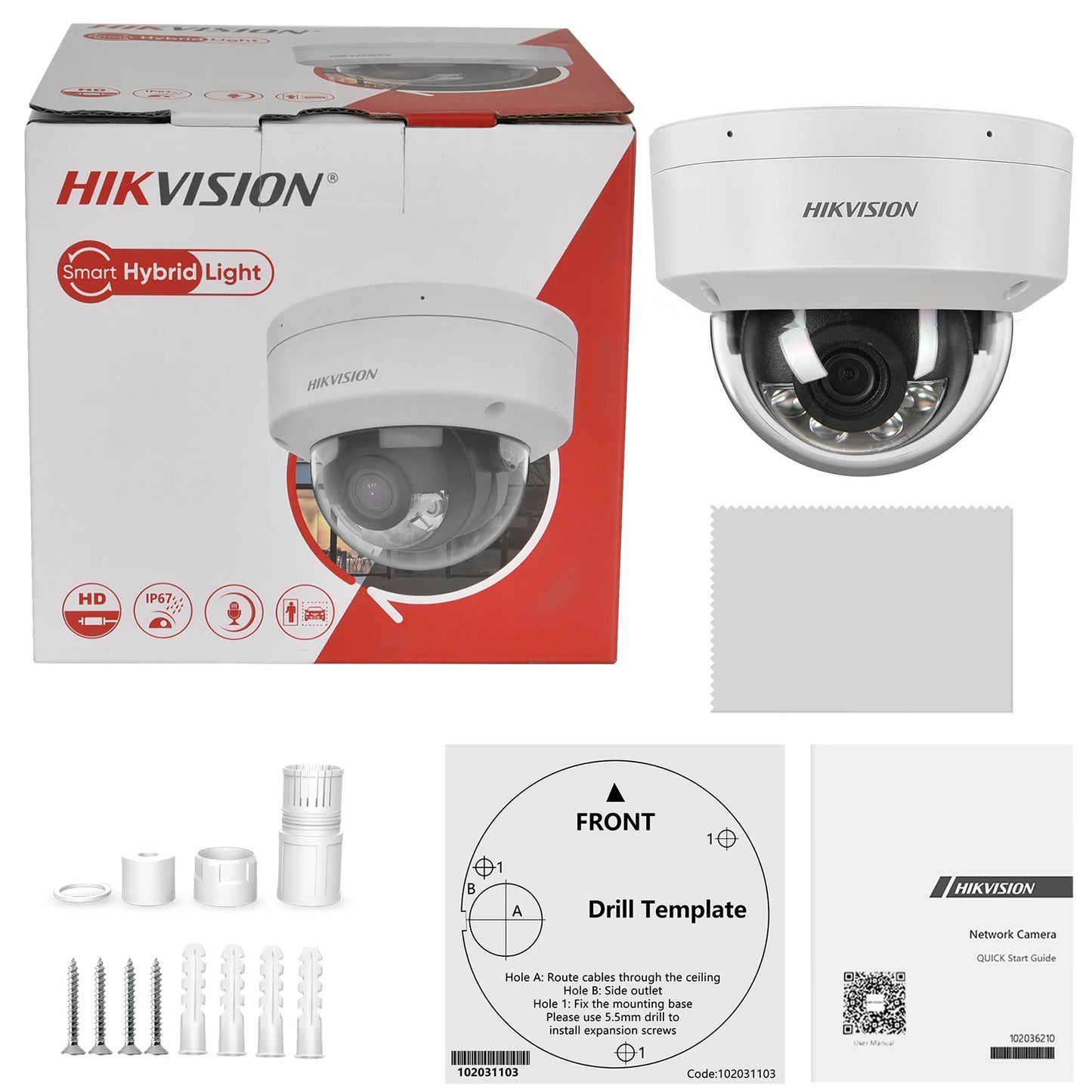 Hikvision 8MP IP Camera DS-2CD1183G2-LIUF POE Built-in Mic 4K Smart Hybrid Light Dual-Light SD Card Slot IR Dome Network Camera