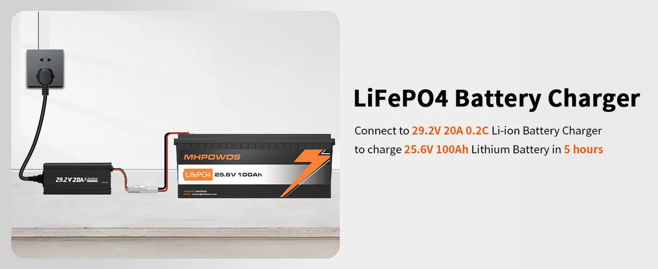 MHPOWOS 24V 100Ah LiFePo4 Battery 2560Wh Supports with BMS Lithium Iron Phosphate Cells Up to 15000 Cycles For Golf Cart Solar