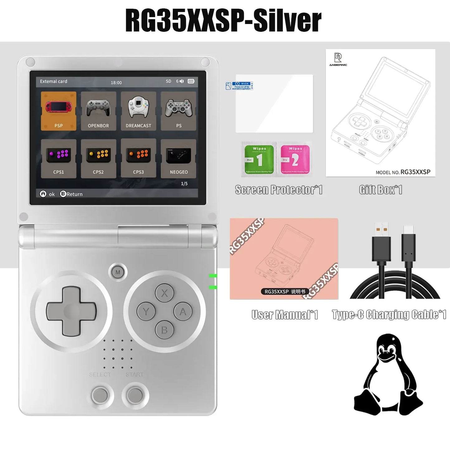 ANBERNIC RG35XXSP 3.5'' IPS Screen Flip Handheld Console Linux 64G System HDMI-compatible TV Output 64G Portable Gaming Console