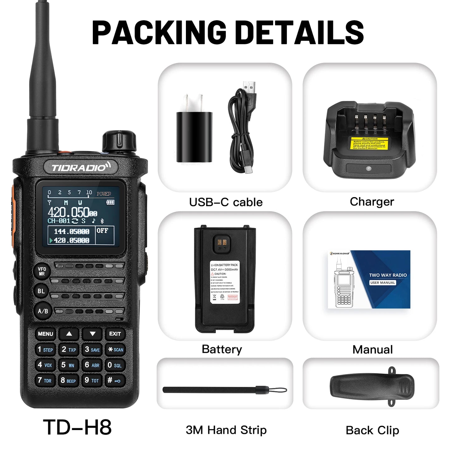 2nd Gen TIDRADIO TD-H8 10W Profession Walkie Talkie Long Range Emergency Radio Portable Two Way Radio Receiver Search Repeaters