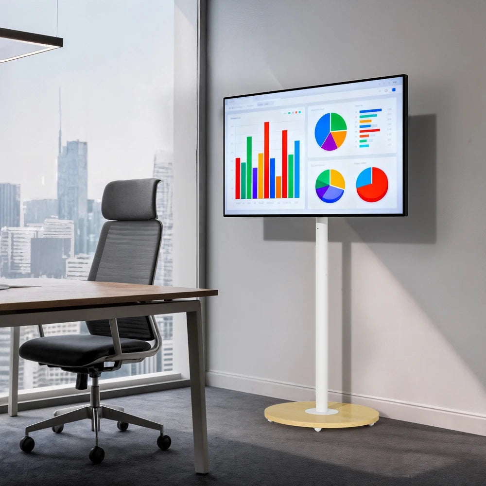 Heavy Duty Mobile TV Floor Stand for 40-75 Inches White Height Adjustable TV Mount Cart Stand with Hidden Wheels