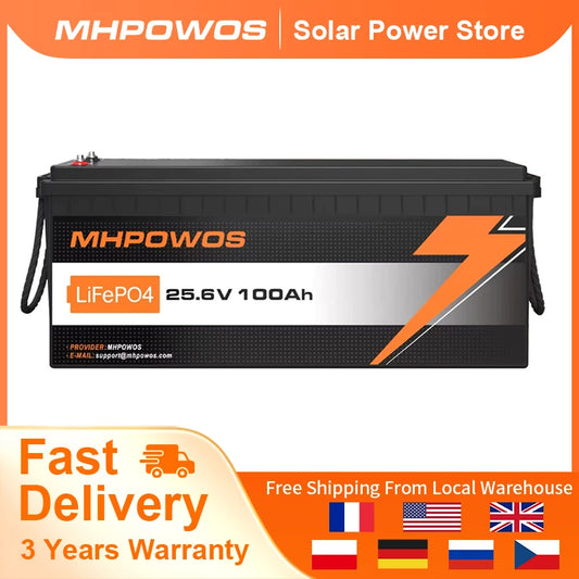 MHPOWOS 24V 100Ah LiFePo4 Battery 2560Wh Supports with BMS Lithium Iron Phosphate Cells Up to 15000 Cycles For Golf Cart Solar
