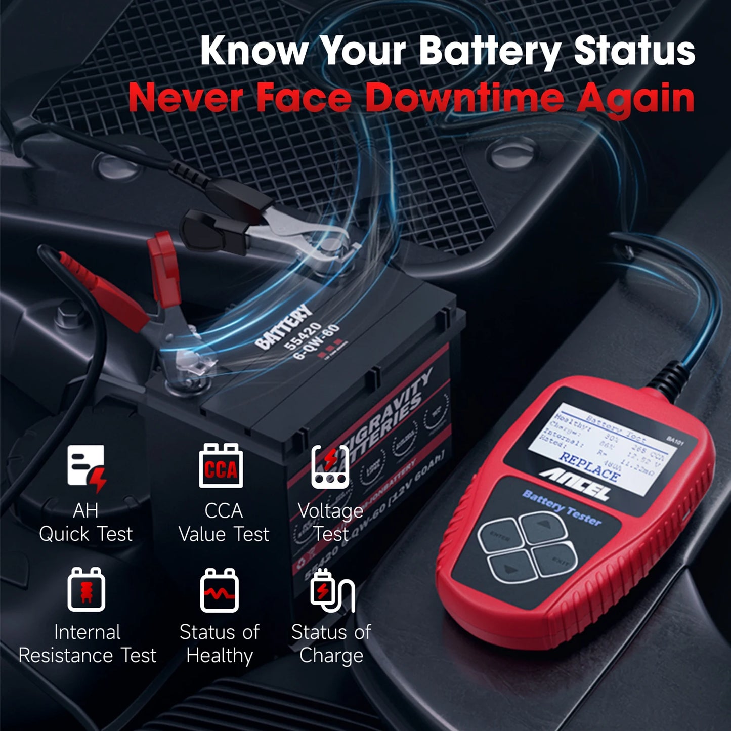 12V Car Battery Tester Analyzer Automotive Battery Load Tester 100-2000CCA Charging Circuit load Diagnostic Tools ANCEL BA101