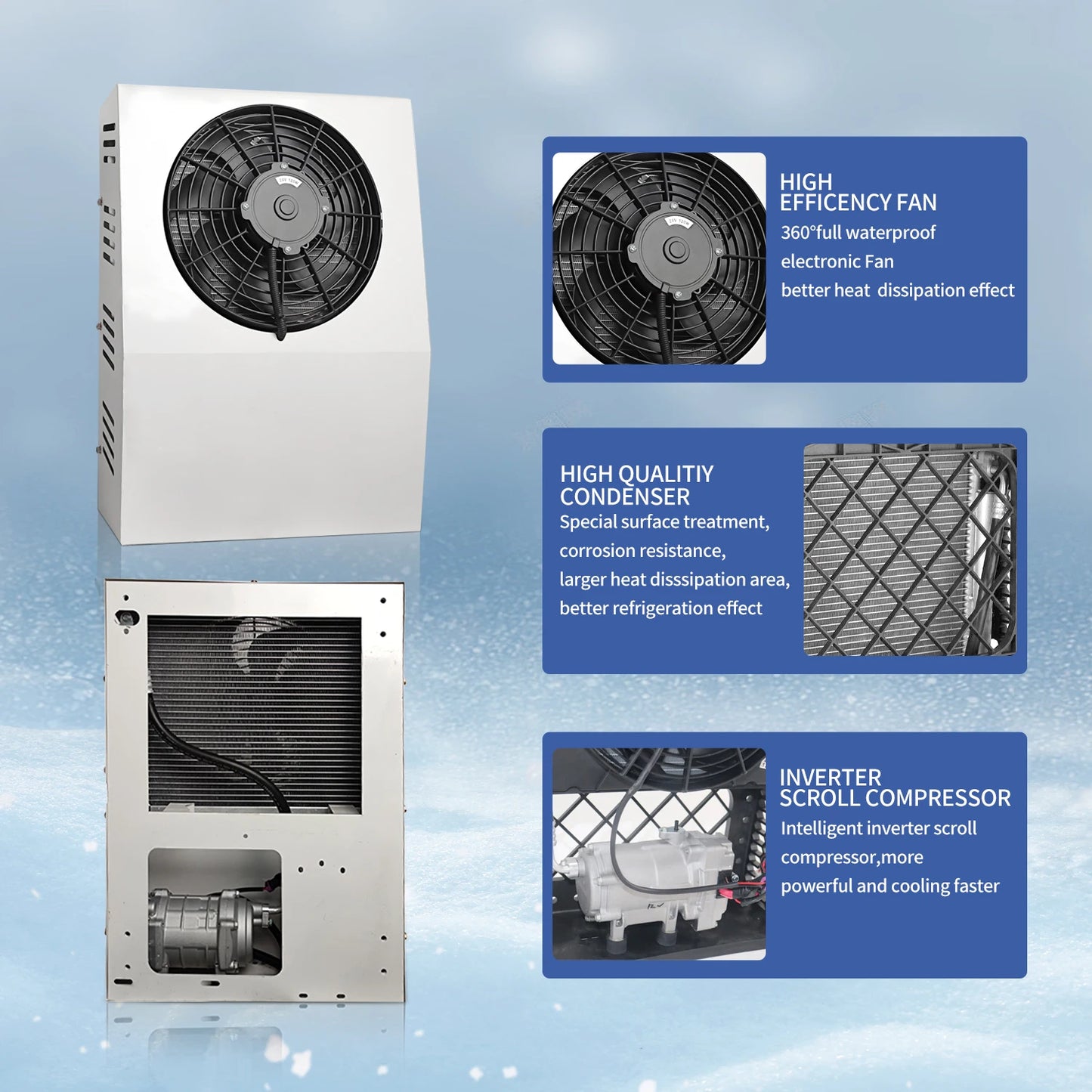 Treeligo 12V/24V 12000BTU Truck Split Air Conditioner Electric Parking Cooler AC Unit For Tractor Cab Truck Camper Van Caravan