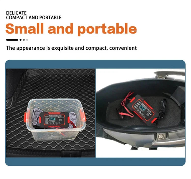 EAFC 6A Car Battery Charger 12V Motorcycle Fully Automatic Repair Charge Intelligent Fast Charging Lead Acid Battery LCD Display