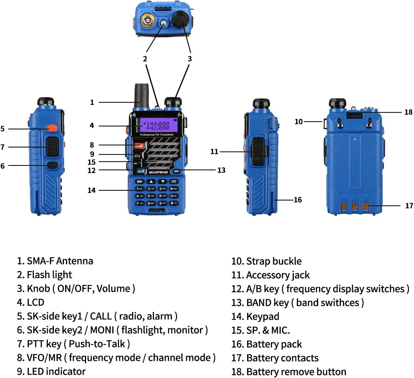 BAOFENG UV-5R+ Plus Two Way Radio, Long Range for Adults Rechargeable with Earpiece, Walkie Talkie，144-148 420-450MHz, Qualette