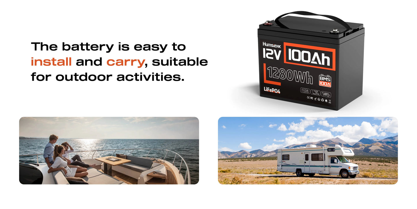 Humsienk 12V 100Ah 310Ah LiFePO4 Battery With BMS 8000 Cycle Perfect For Trolling Motors, Yacht, Marine, Boat, RVs, Home Energy