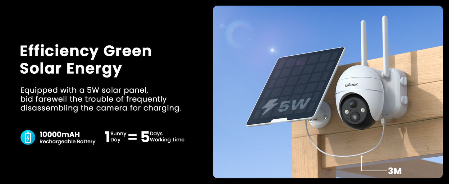 ieGeek 4G/3G LTE Outdoor Solar Wireless Surveillance Camera, 2K IP Camera SIM Card with 10000mAh Battery, Color Night Vision