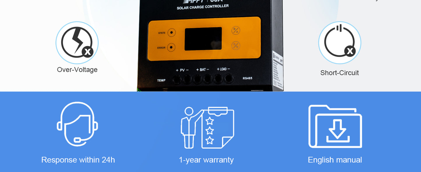 ECO-WORTHY 60A MPPT Solar Charge Controller, 12/24/36/48V Solar Panel Regulator for Lead-Acid/Lifepo4 Battery in Solar System RV