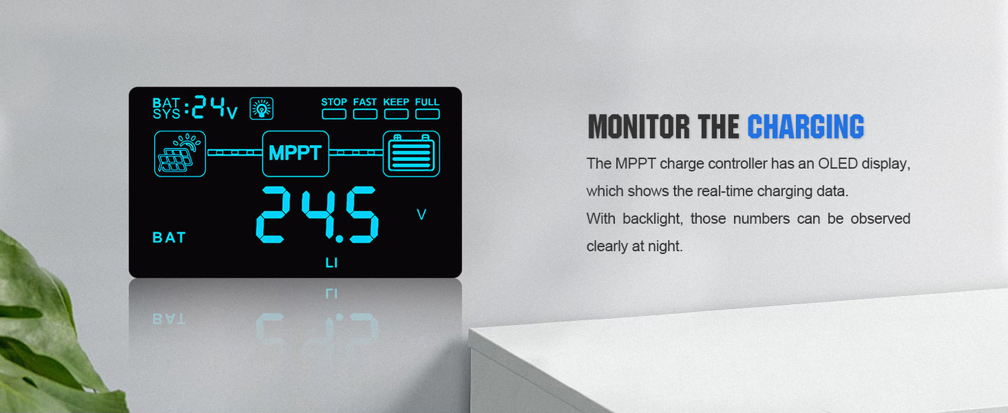 ECO-WORTHY 60A MPPT Solar Charge Controller, 12/24/36/48V Solar Panel Regulator for Lead-Acid/Lifepo4 Battery in Solar System RV