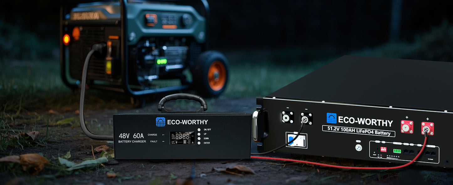 ECO-WORTHY Upgraded (Version 2) 48V 60A Lithium Battery Charger, Adjustable Voltage & Current, for Server Rack LiFePO4 Battery