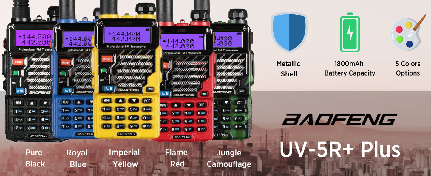 BAOFENG UV-5R+ Plus Two Way Radio, Long Range for Adults Rechargeable with Earpiece, Walkie Talkie，144-148 420-450MHz, Qualette