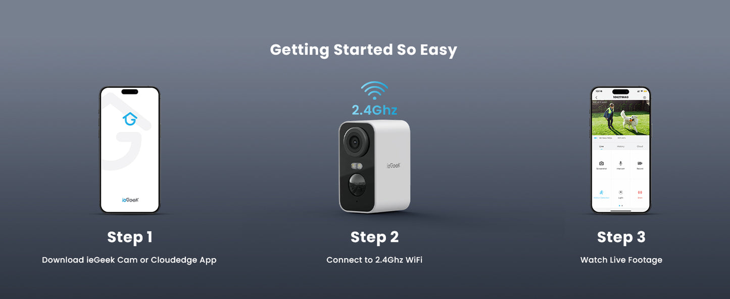 ieGeek 2K Wireless Security Camera Outdoor Colorful Night Vision, Rechargeable Battery CCTV Camera Systems, WiFi Home