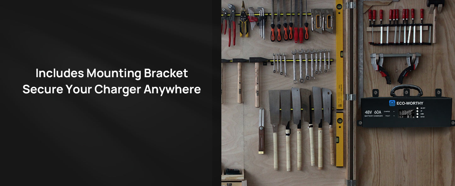 ECO-WORTHY Upgraded (Version 2) 48V 60A Lithium Battery Charger, Adjustable Voltage & Current, for Server Rack LiFePO4 Battery