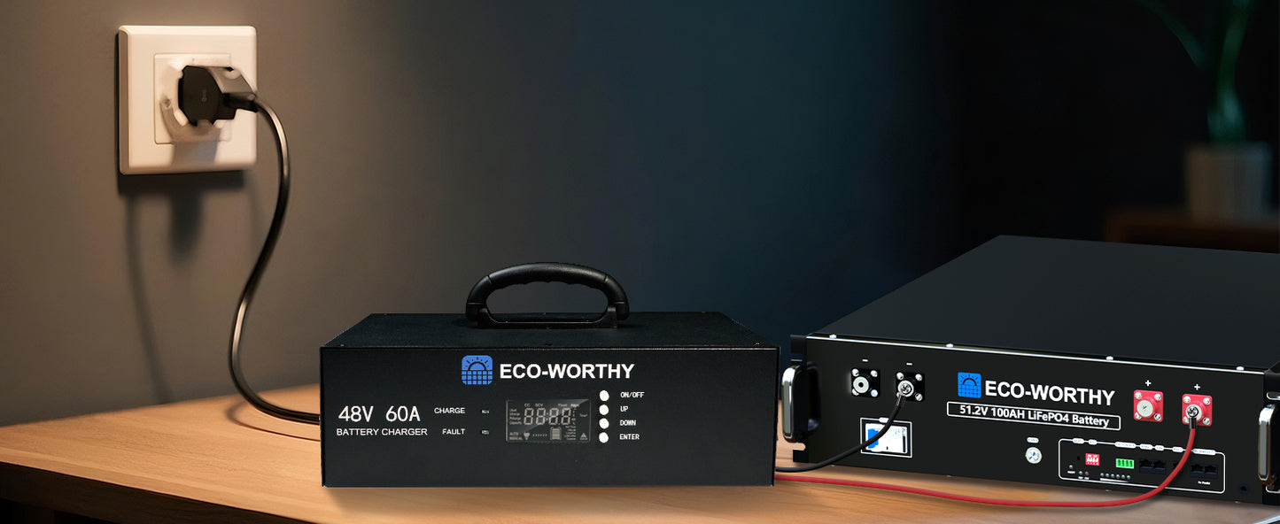 ECO-WORTHY Upgraded (Version 2) 48V 60A Lithium Battery Charger, Adjustable Voltage & Current, for Server Rack LiFePO4 Battery