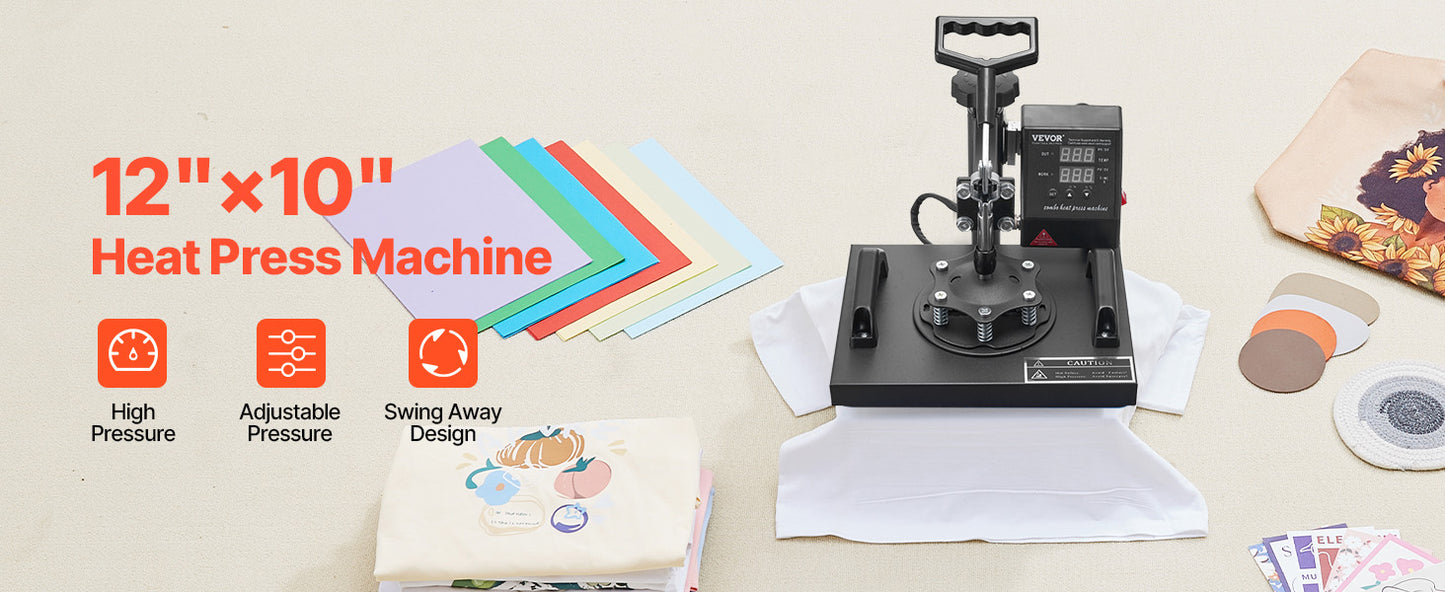 SucceBuy 12x10Inch Dual Digital Heat Press Machine 650W Swing Away 360 Degree Rotation Transfer Sublimation Printing for T-Shirt
